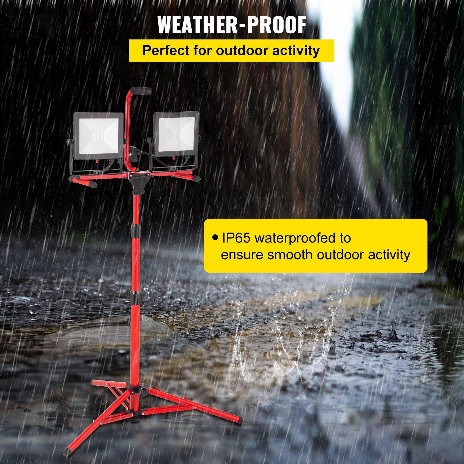 VEVOR LED work light with stand, 1/2 pieces, 5000lm/10000/20000 lumens dual-head LED work light, 27.6“-68.1” adjustable foldable tripod, IP65 waterproof LED tripod work light, 5000 Kelvin color temperature