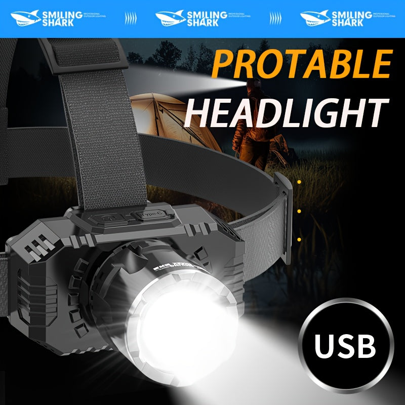 1Pc Rechargeable Headlamp, Head Mounted High Brightness Flashlight, Super Bright X50 LED Bead, Equipped with USB Charging Cable, Focus Adjustable, Detachable Headband Hands-Free, Multi-Mode Dimmable White Light Beam