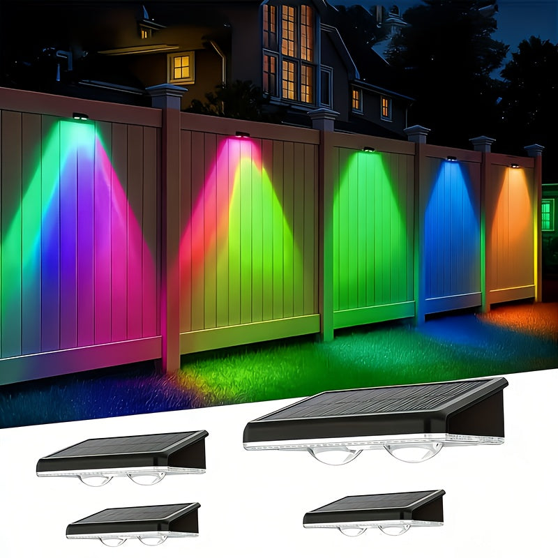 4/2 Solar Fence Light, Multicolor Garden Wall Light, Area Floodlight, 9 Modes, Dusk to Dawn Lighting, Suitable for Courtyard/Railing/Steps/Stairs and Walls, Commercial Street Lighting, Christmas and Birthday Gift
