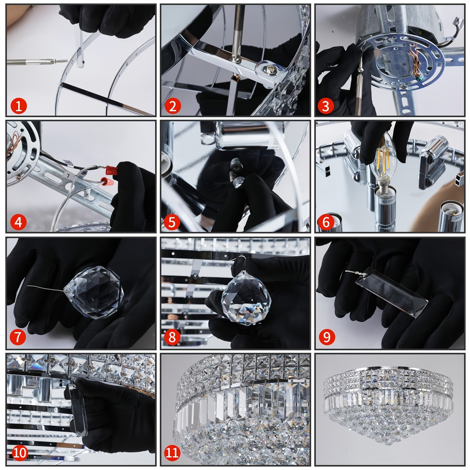 D16.54-Inch Modern Crystal Chandelier, Chrome Lamp Head, Round Raindrop Design, Perfect for Ceilings of Dining Room, Living Room, Bedroom and Bathroom