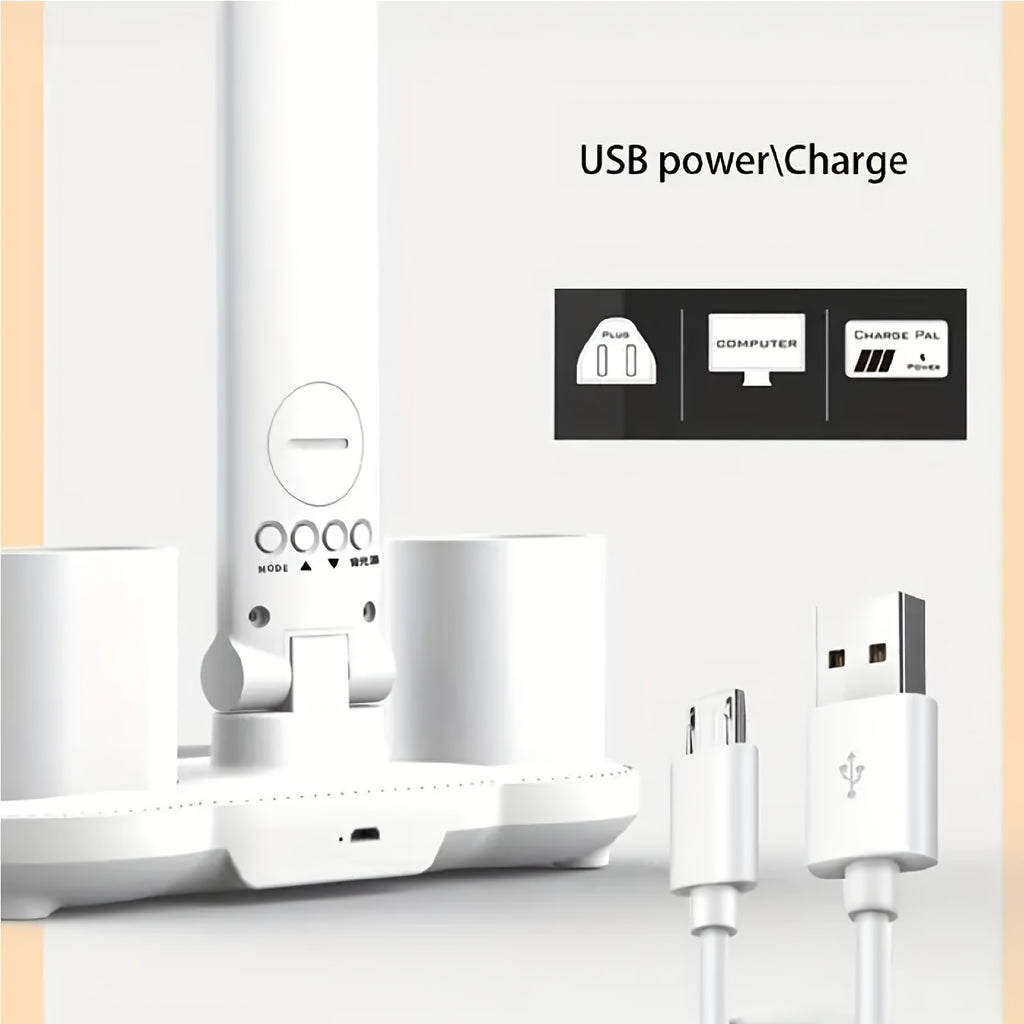 Foldable Desk Lamp, Fan & Clock, Rechargeable