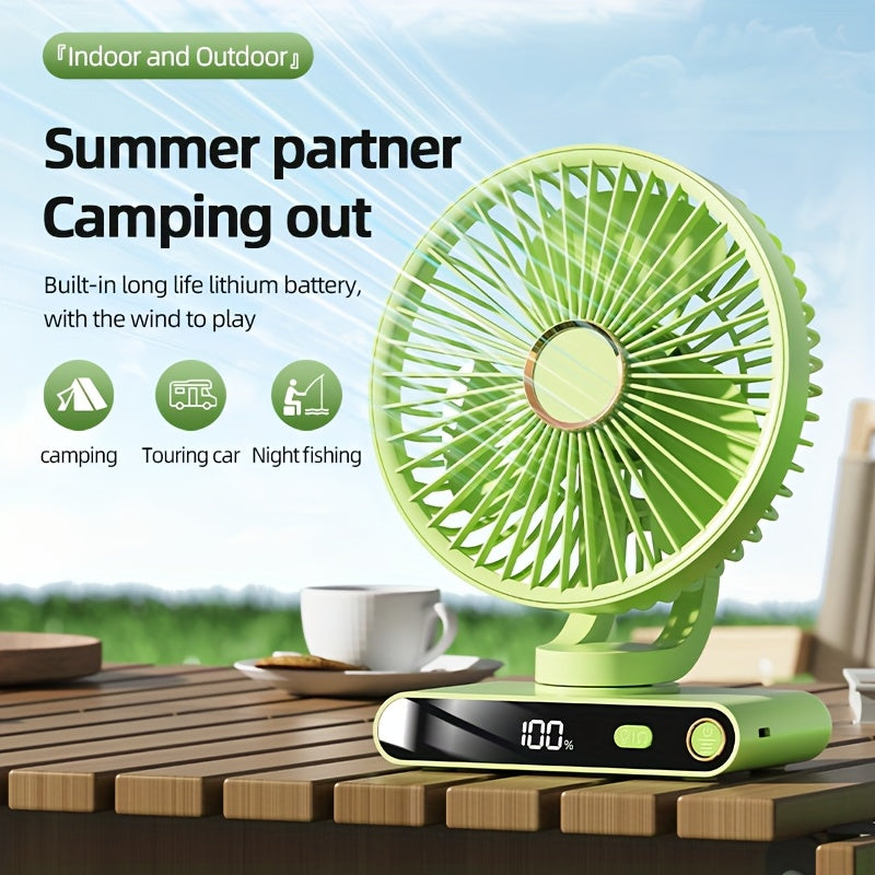 Multifunctional 2000mAh Rechargeable Circulating Fan, 5 Adjustable Wind Speeds, Built-in Night Light and Digital Display for Real-time Battery Check, 90° Vertical Adjustable Angle, Ideal for Home Office Outdoor Use