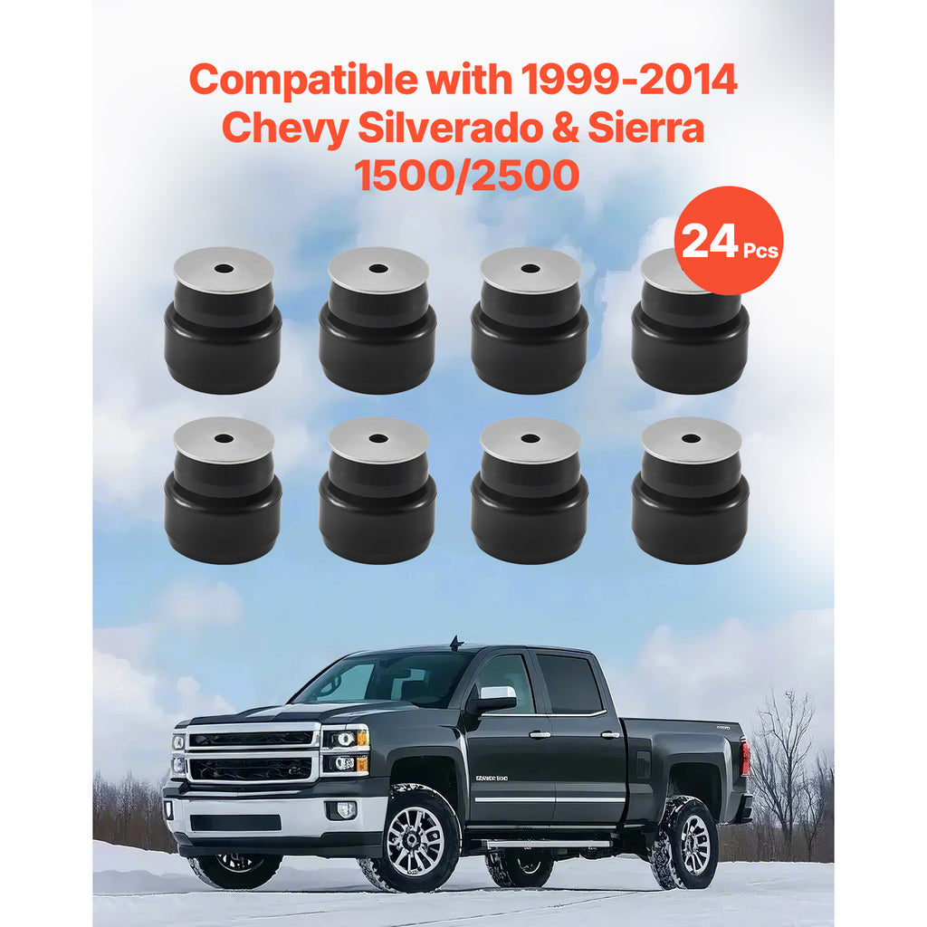 VEVOR Body Mount Bushing Kit, Compatible with 1999-2014 Chevrolet Silverado and Sierra 1500/2500, 24 Piece Set