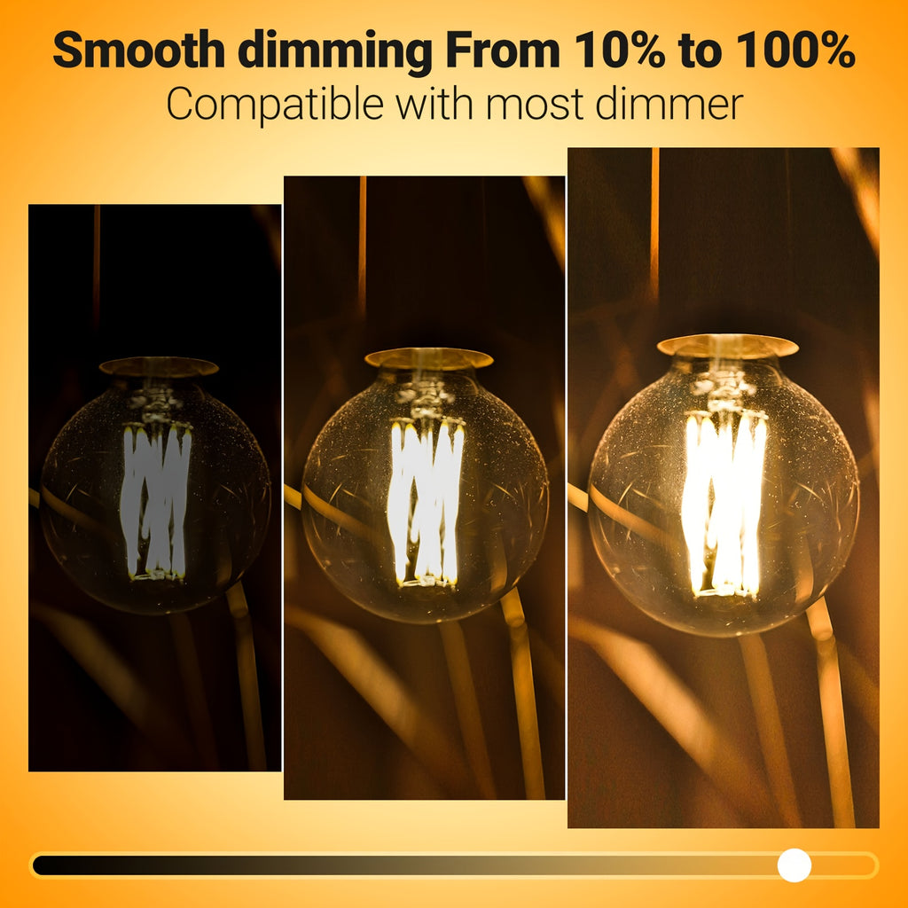 6-pack, G16.5 candelabra globe bulb, 4 watt 120V LED bulb, 450 lumens, 2700K warm white, 5000K cool white, E12 base Edison G50 LED bulb, G50 globe bulb suitable for chandeliers, vanity lights and pendant lights