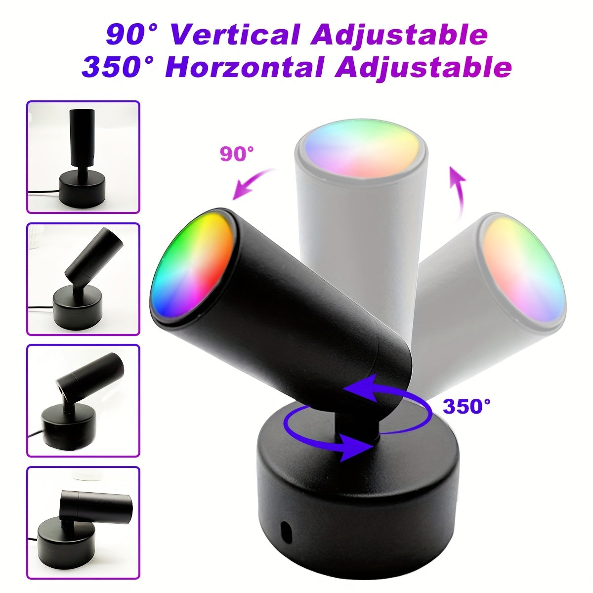 All-metal spotlight, seven-color dynamic mode indoor decorative lighting, adjustable brightness and angle, suitable for home decoration, artwork accent lighting and display piece lighting