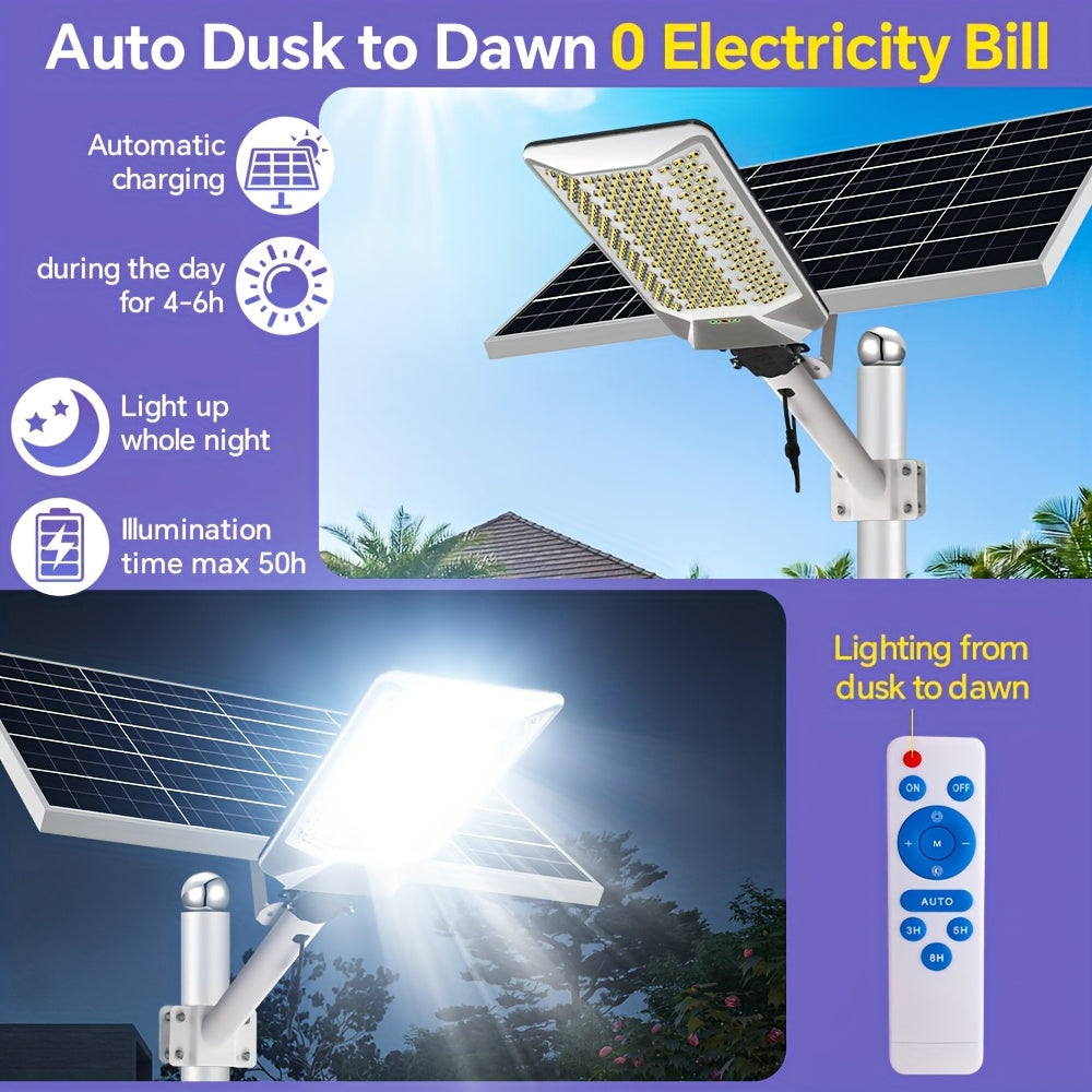 1 Piece Solar Outdoor Wide Angle Lighting, 232 LED Convex Lens Beads, Super Bright Large Street Light, Water Resistant, 6500K White Light, Split-Type Wall Mount Exterior Wall Light, with Remote Control, with 18000mAh Large Capacity Battery