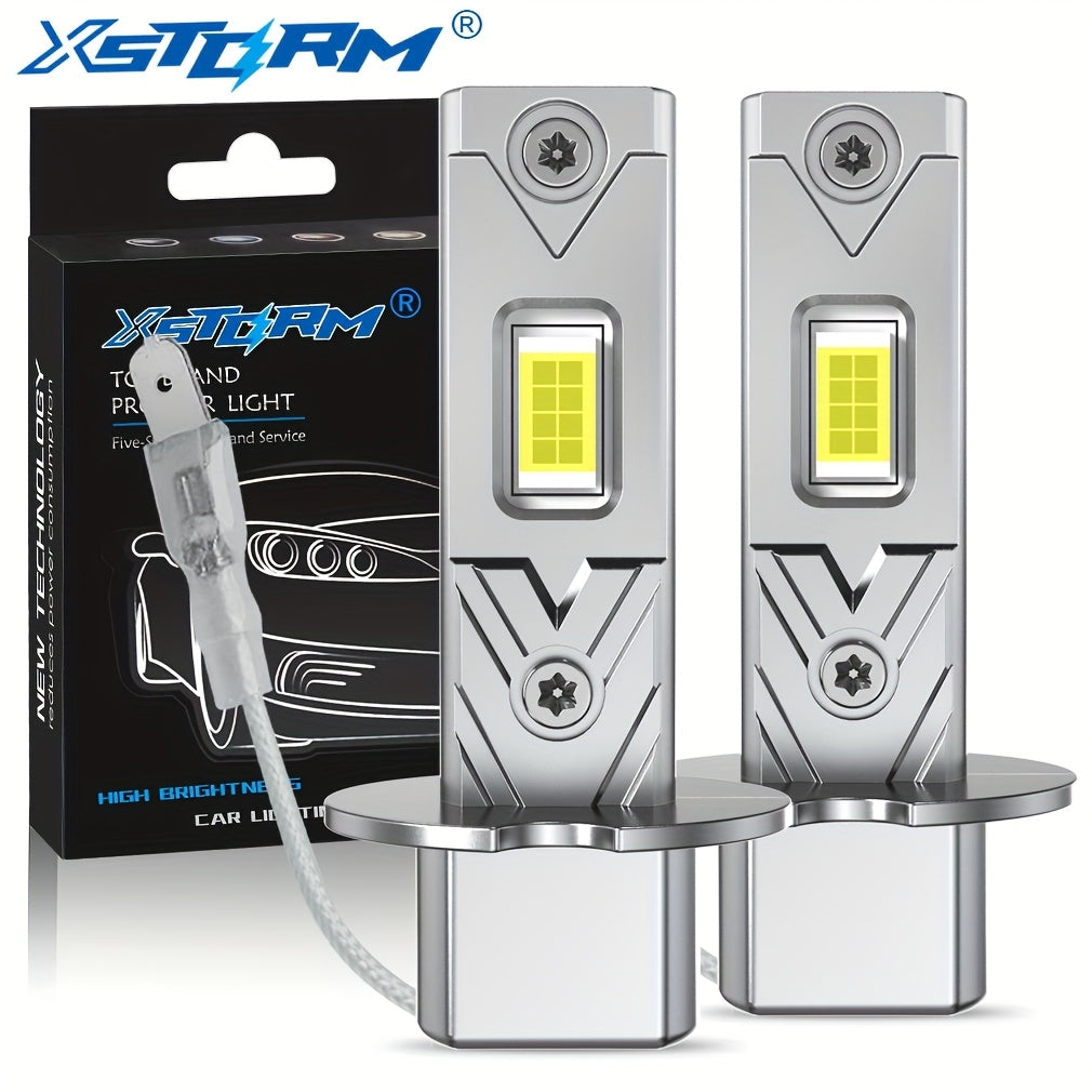 XSTORM 2Pcs 12000 Lumens H1 H3 LED Car Headlights Mini H1 LED Fog Light 30W CSP Headlight Fanless Daytime Running Light 12V 6500K White Light