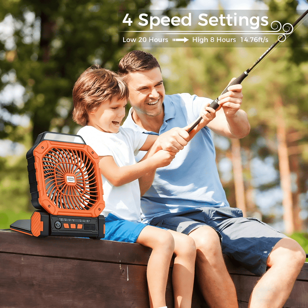 Multifunctional Outdoor Portable Fan, Solar & USB Dual Charging, High Airflow Timing Function, Perfect for Fishing Camping Use