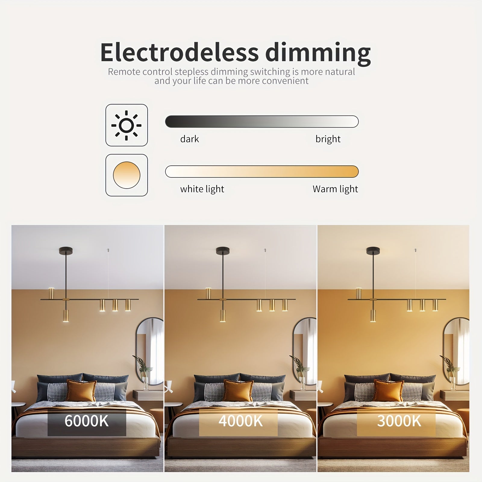 Adjustable dimmable linear pendant light, with remote control, modern LED pendant light design, polished metal lamp head, black and gold hanging light, suitable for kitchen island, dining room and living room