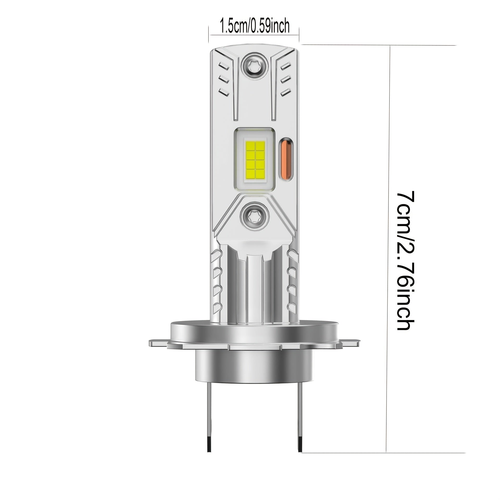 2 Fanless H7 LED Bulbs, 18000 Lumens, 6000K White Light, 60W Mini Size, CSP LED Chip, Hardwired 12V LED Light, No Battery Needed