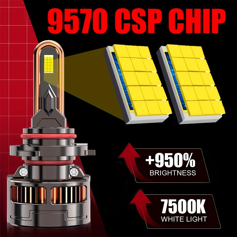 2Pcs LED Headlight Bulbs, 300W High Power, Compatible with H1, H4, 9003, HB2, H7, H18, H11, H9, H8 - 60,000 Lumens, 7500K Color Temperature, 9570 CSP Chip, 950% Brightness, Vehicle Lighting Upgrade, Durable LED Lights, 12V-24V Voltage