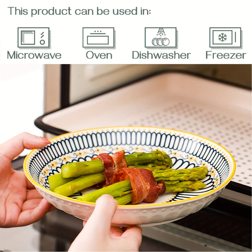 2pcs, 8-Inch Ceramic Bowls, Mixed Colors, Creative Shallow Soup Bowl, Pasta Bowl, Dessert Plate, Large Salad Bowl for Home Kitchen & Restaurant, Kitchenware, Tableware Accessories