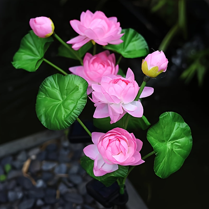1个升级版3LED大花太阳能粉白莲花灯，适用于节日场景装饰、花园庭院草坪灯、节日氛围、草坪装饰、装饰性太阳能灯、花卉灯设计、低压装饰、耐用金属表面、装饰照明、活动策划者、节日购物者