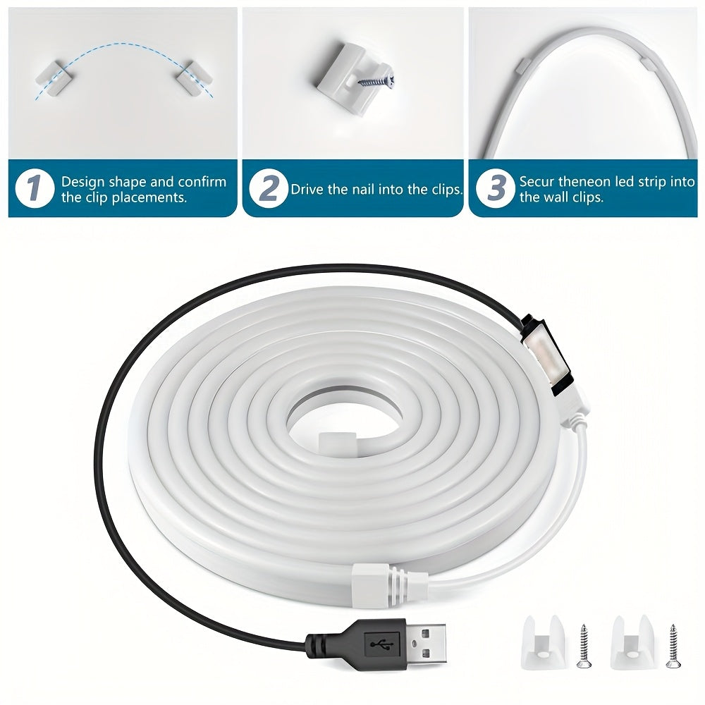 5V USB RGB霓虹LED灯带 39.37英寸/118.11英寸/196.85英寸 可弯曲夜光灯，三键遥控，多色调亮度可调，USB供电，适用于卧室、客厅、圣诞节、派对、婚礼、家庭装饰及咖啡馆内饰照明