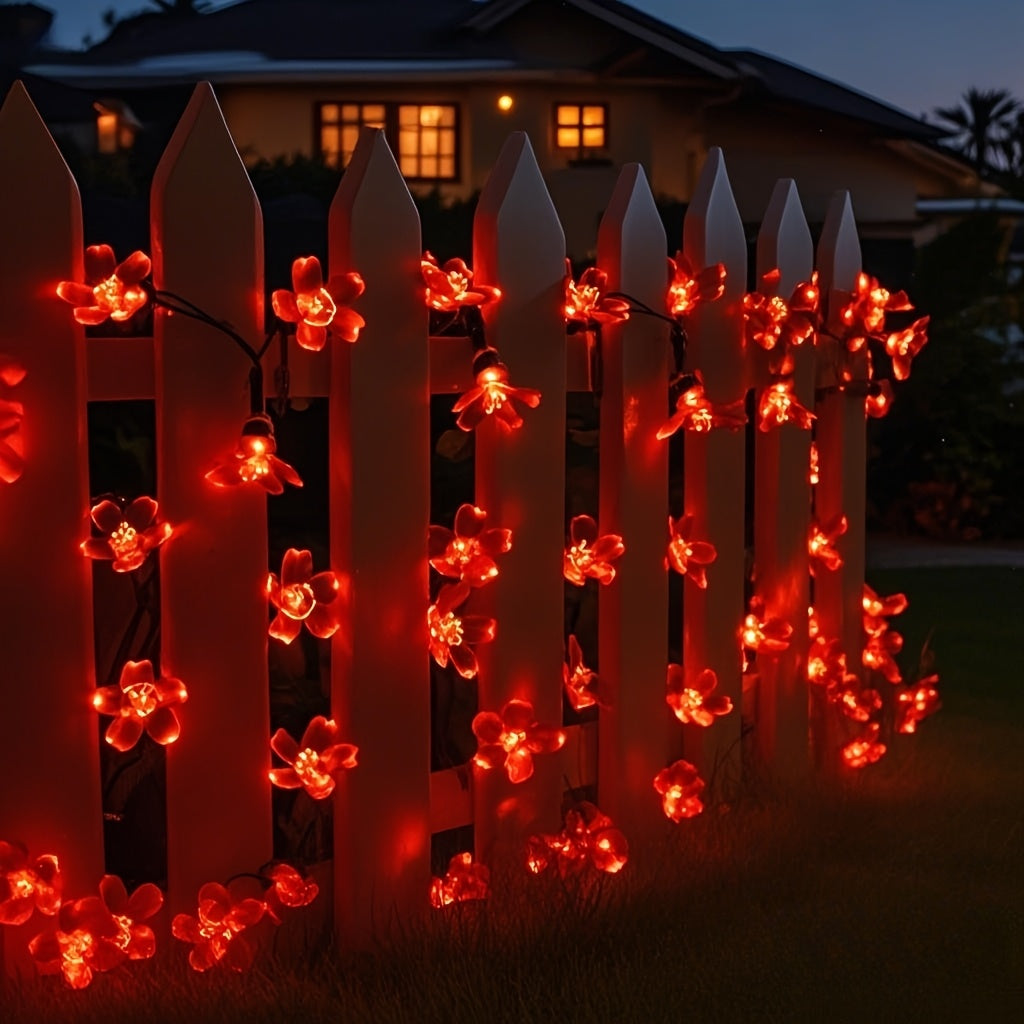 Solar Cherry Blossom String Light 100/50/20 LED Beads Flower Decorative Fairy Light Outdoor 8 Modes IPX4 Waterproof Fence Lawn Garden Trees Wedding Halloween Christmas Decorative Light