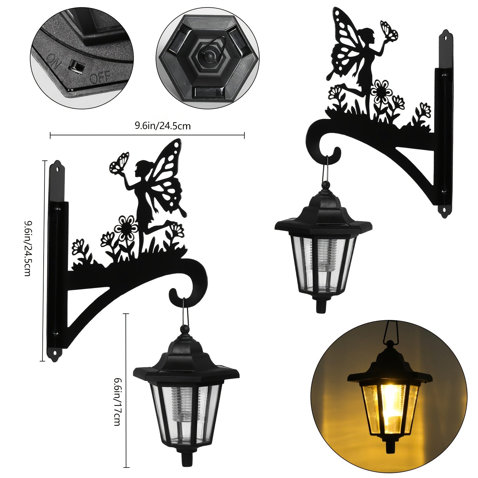 OTDECOR 2-Pack Outdoor Hook Wall Light with LED Lantern, IPX4 Butterfly Flower Fairy Silhouette Iron Wall Decoration, Suitable for Balcony, Courtyard, Walkway Decoration, Ideal Choice for Outdoor Decoration.