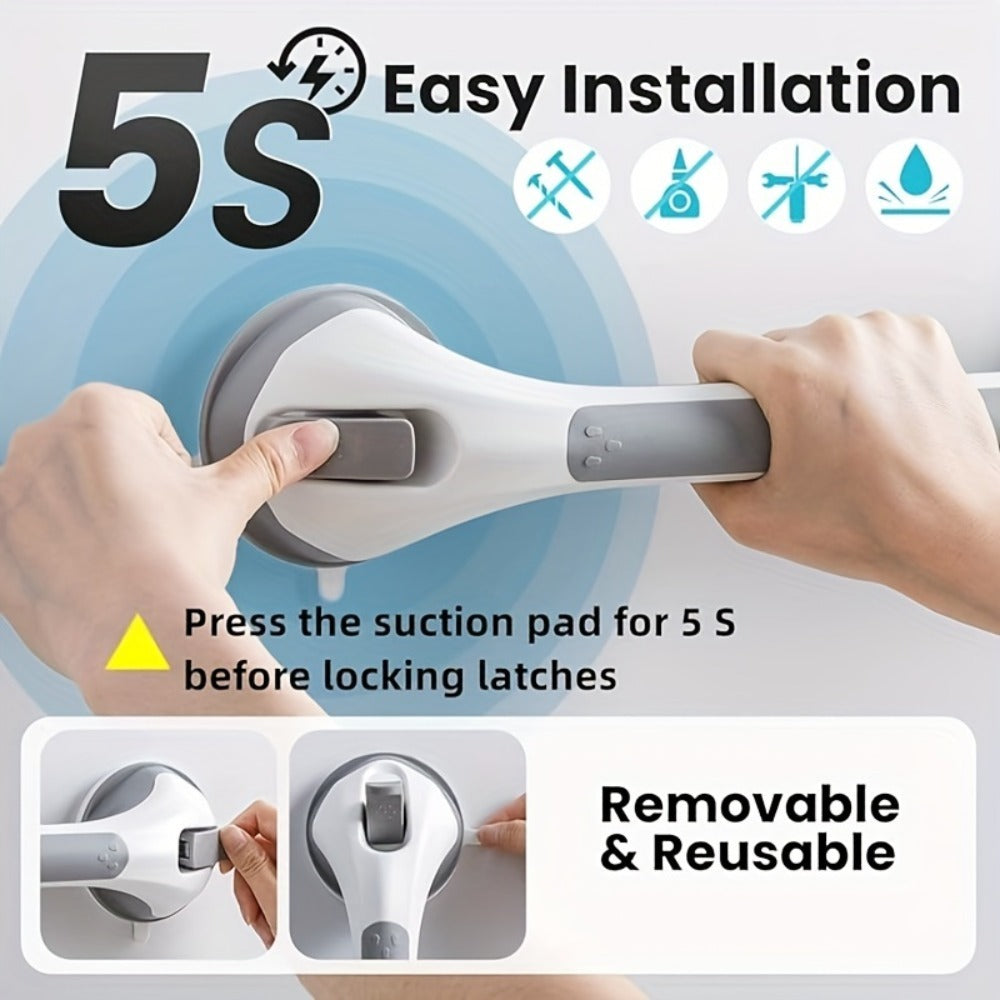 2 Pack 17-Inch Suction Cup Bathroom Grab Bar - No-Drill Safety Rail for Shower & Bathtub, Anti-Slip, Fall Prevention for Toilet, Tub, Shower