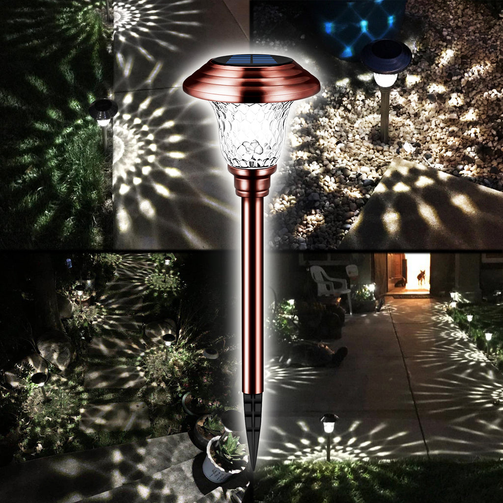 [Super Bright Solar Light] Glass & Metal 8 Pack Solar Path Lights Outdoor 20 Lumens Solar Courtyard Light Glass Stainless Steel Auto On/Off Solar Landscape Light for Lawn, Patio, Yard, Garden, Walkway, Driveway