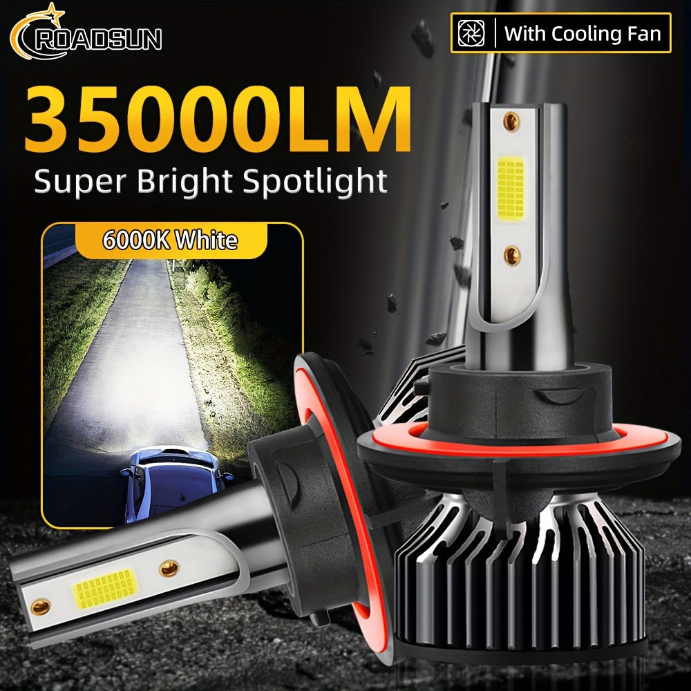 2-Pack High Brightness LED Headlight Bulbs, 35000 Lumens and 220W, Compatible with H1, H7, H11, 9005, 9006, H4, 9004, 9007 and H13 Sockets. Emits Bright 6000K White Light, Provides 300% More Brightness, Designed for Night Visibility