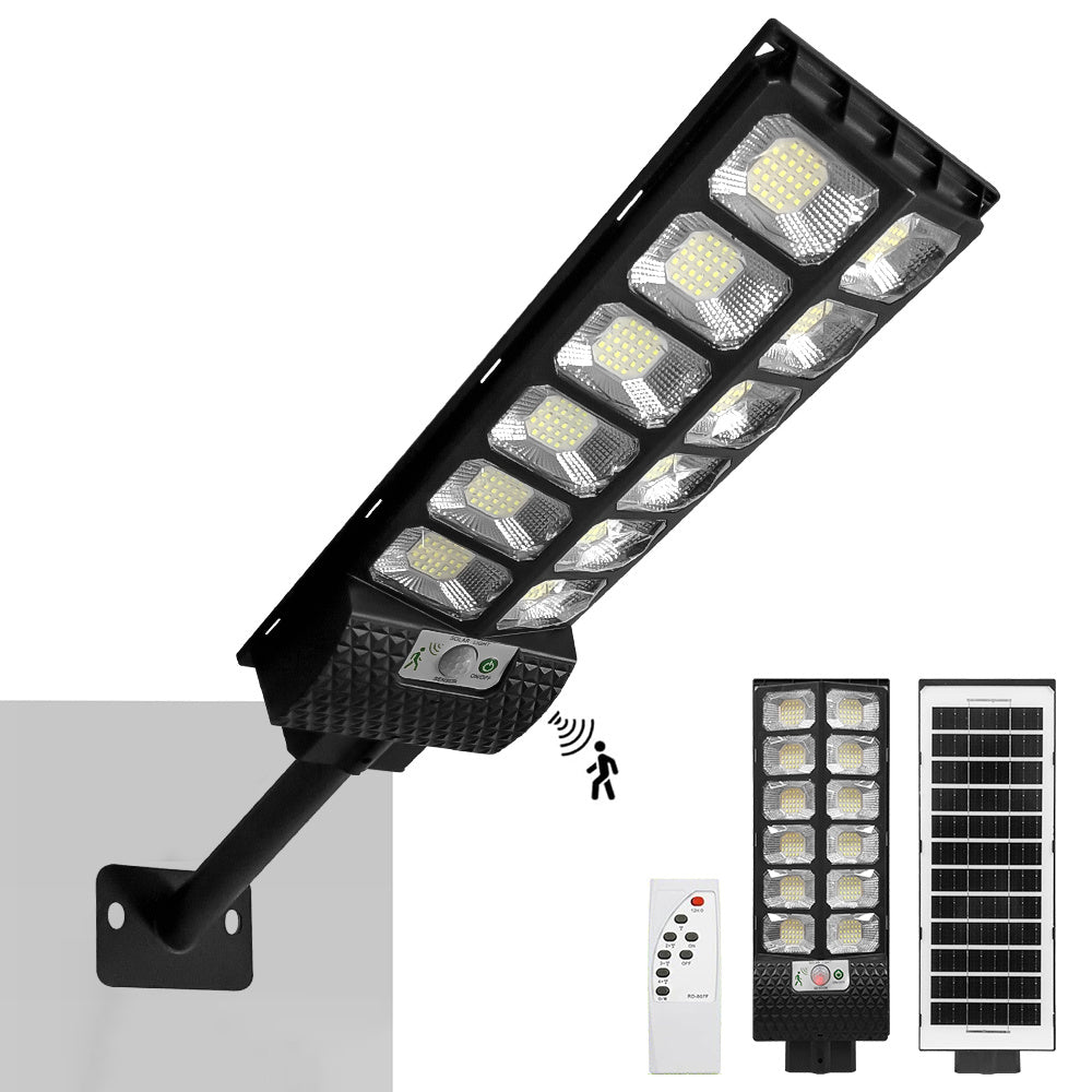Super Bright LED Solar Street Light - 6500K Color Temperature, IPX5 Protection Rating, Dusk-to-Dawn Auto Sensor Outdoor Floodlight, with Wide Angle PIR Motion Sensor, 3 Lighting Modes, Perfect for Garages, Cafes, Hotels, Shopping Malls