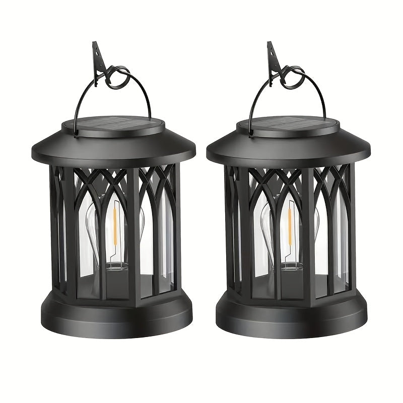 2/4/6-Pack Vintage Design Solar Hanging Lantern with Flickering Flame - Solar Lantern, Plastic Material, Solar Charging, Outdoor Solar Lantern Suitable for Garden Courtyard Autumn Holiday Decoration IP65