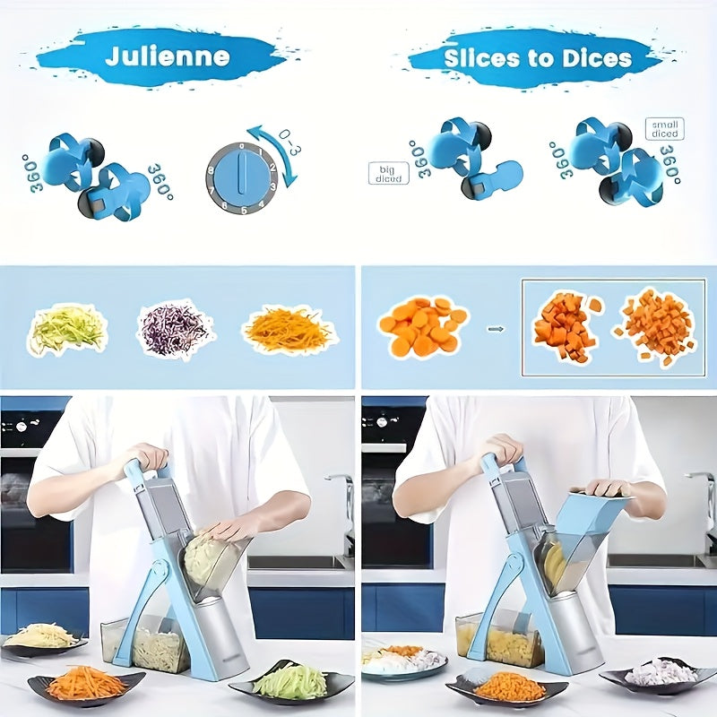 Manual Slicer with Stainless Steel Blades – Adjustable Thickness for Shredding & Dicing – Large Capacity Vegetable & Food Chopper – Rectangular Blade Design – No Electricity Required