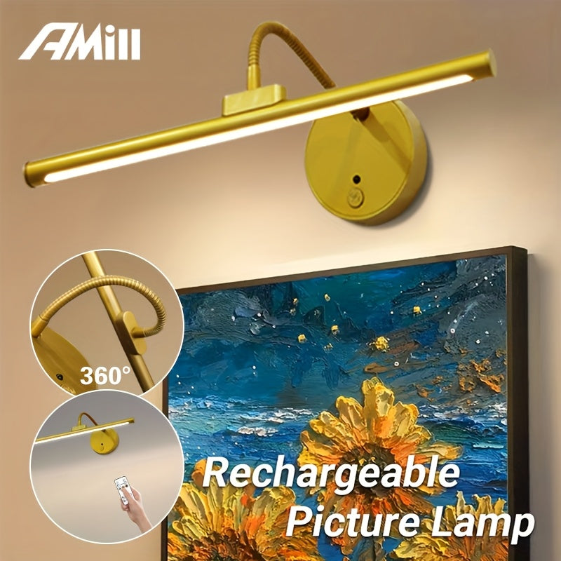 One remote control modern gooseneck smart cabinet light, dimmable timer office lighting lamp, three-color adjustable with charging cable, home picture frame living space 3000/4000/6000K