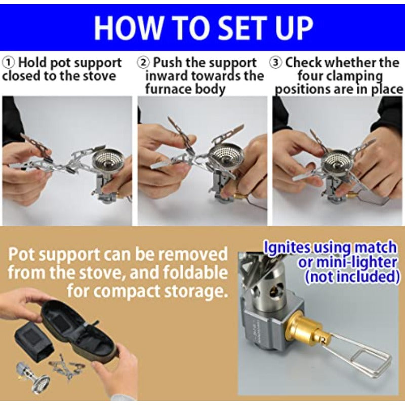 CAMPINGMOON Portable Canister Stove - Compact & Foldable, with Fine Adjustment Valve & 4-Bend Tube, Compatible with Camping, Hiking, RV Travel - Igniter Not Included / Sold Separately (Requires Specific Fuel) XD-2-NE