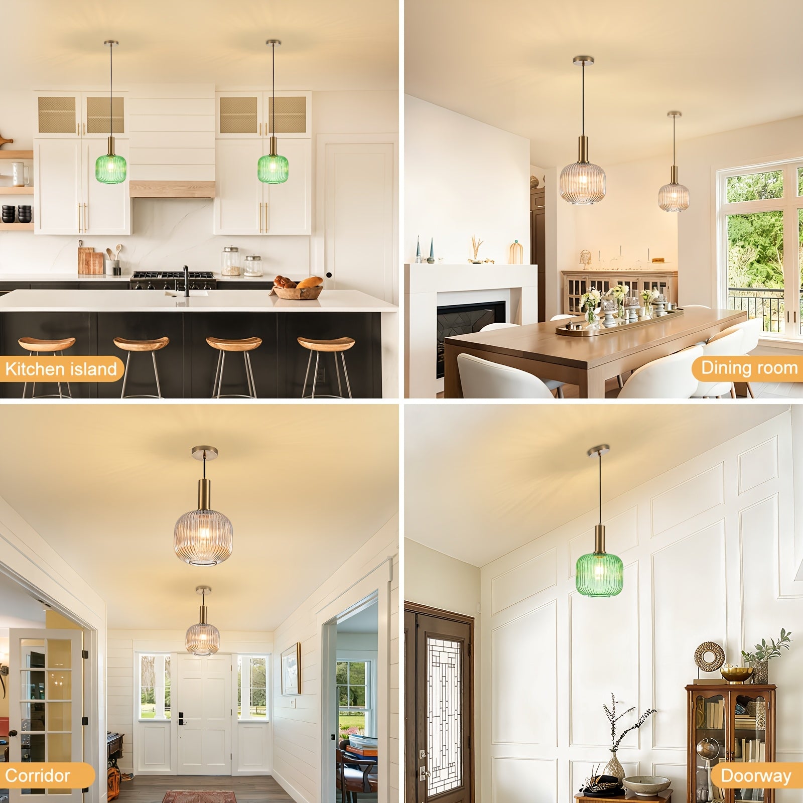 Single-Pack Amber Pendant Light, Compatible with E26 Screw-in 3-Color Bulb, Metal Base Glass Shade Height-Adjustable Ceiling Light, Vintage Kitchen Island Pendant Light Two Colors Optional, for Room Lighting, Hotel Decoration