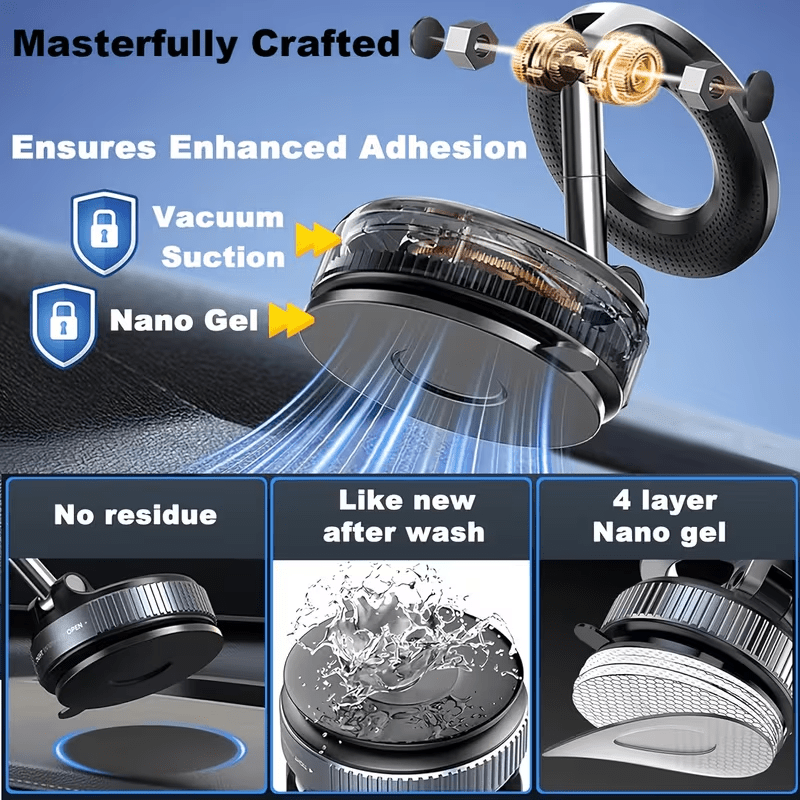 Magnetic Phone Holder Set, Rotatable Car Vacuum Suction Cup Phone Mount, Telescopic Foldable, Rotating Magnetic Phone Stand. Made of Alloy Steel with Super Strong Suction Cup.