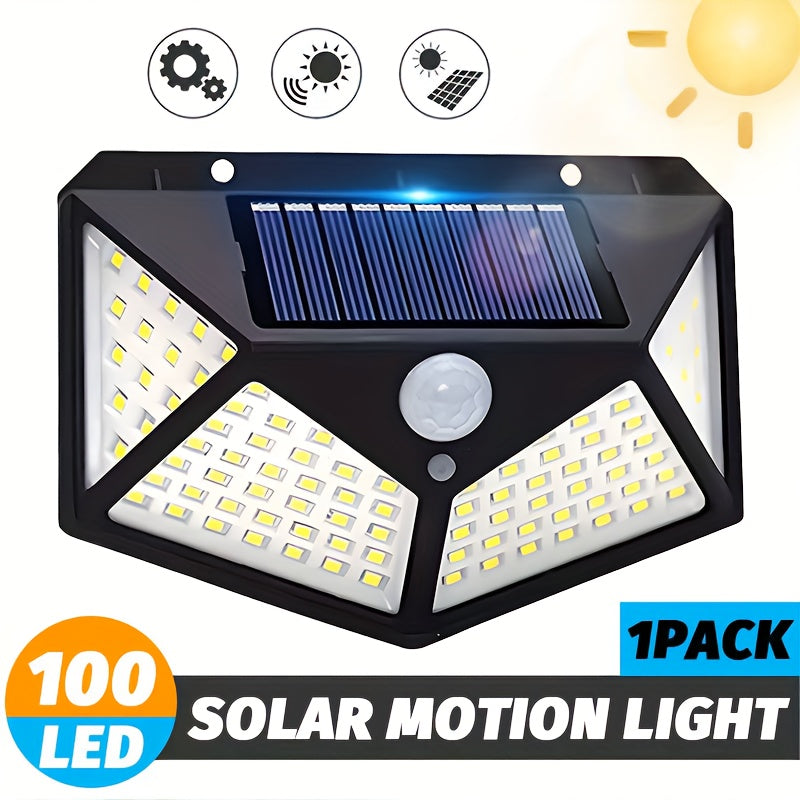 1 Pack High Brightness 100LED Motion Detection Street Light, Solar Charging Emergency Lighting, 3 Modes Outdoor Multifunctional Garden Light, Portable Wall Light, Perfect for Fences, Villas, Balconies, Pathways, Wide Area High Brightness Floodlight