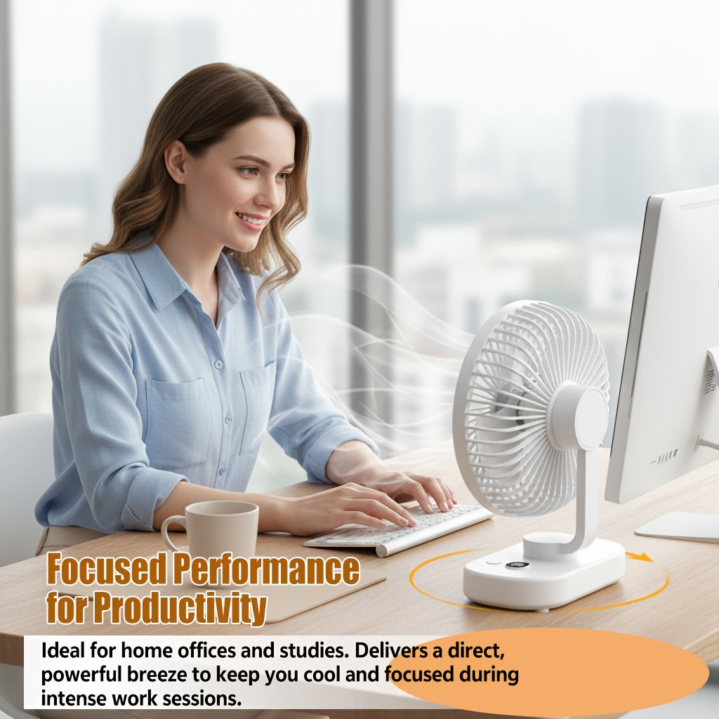 USB Rechargeable Desktop Fan, Portable Wall Mounted Air Circulator, 5 Speed Levels, 360° Adjustable Angle, LED Smart Display, Dual Use Desktop & Wall Mount, Quiet Circulation Fan Essential for Home Office Kitchen Outdoor
