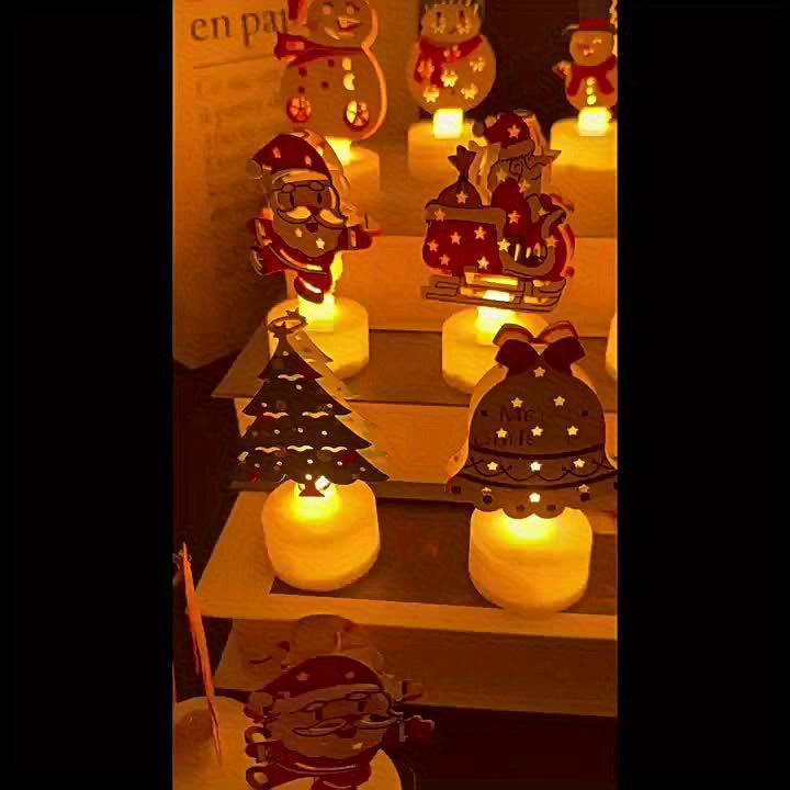 五件圣诞节铁艺蜡烛装饰，圣诞装饰台灯，圣诞老人、雪人、圣诞树、圣诞蜡烛设计，电池供电，暖色灯，适用圣诞节感恩节卧室、橱窗展示、桌面装饰、派对和窗户庆典、圣诞节装饰