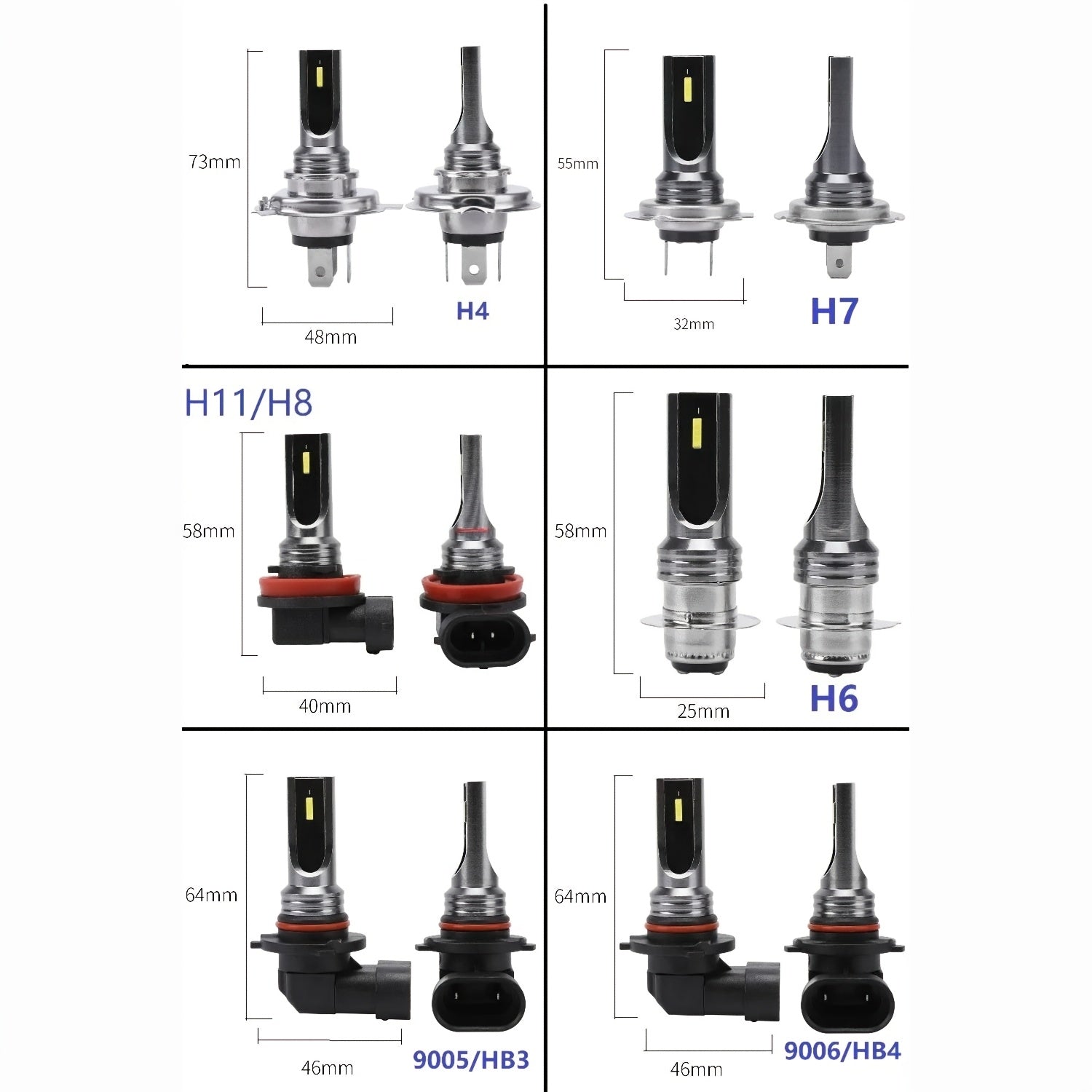 2-Pack Super Bright LED Bulb Combo Set, H4 H7 9005 H11 Fog Light and High/Low Beam, for Car and Motorcycle, with 10 Push-Type Retainer Clips Bumper Clips Auto Modification Parts