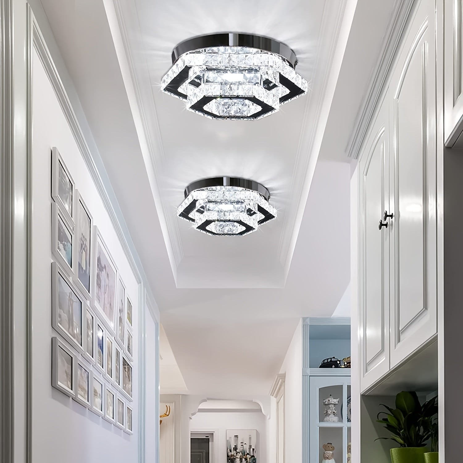 Modern Crystal Chandelier Adjustable LED Lighting Fixture Ceiling Flush Mount Ceiling Light Bedroom Living Room Dining Room Bathroom Hallway Kitchen (Adjustable Color / Remote Control)