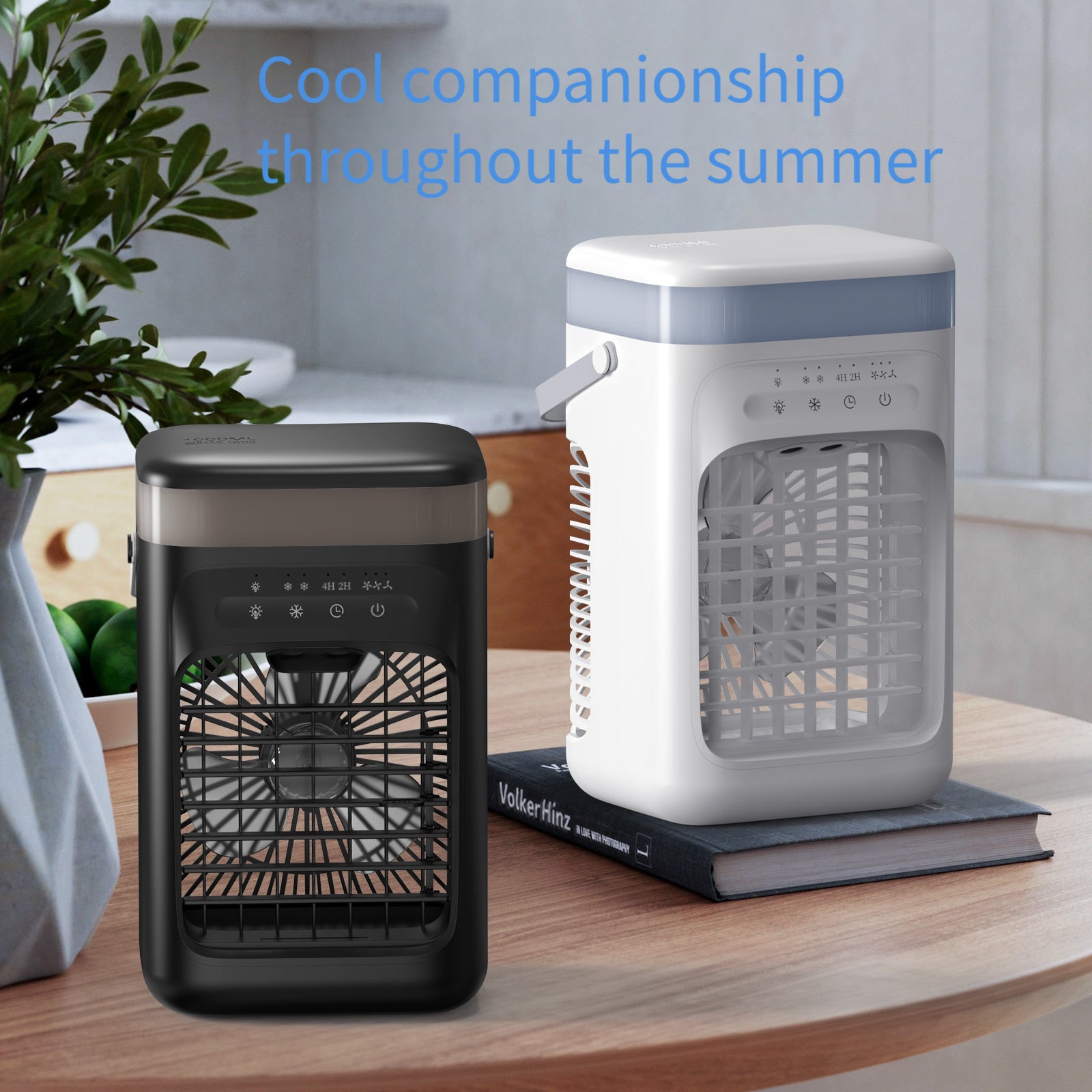 Household Bedroom Mini Desktop Portable Air Cooler Fan, Water Ice Adding Dual Spray Heavy Mist Cold Wind Fan for Camping Travel Summer Use