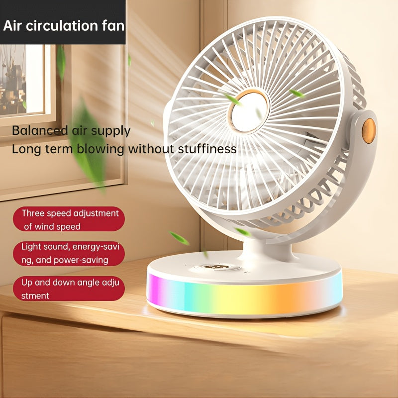 New Desktop Fan with Charging Port, Adjustable Wind Direction and Ambient Light Function, Ideal for Desk Office and Living Room Use