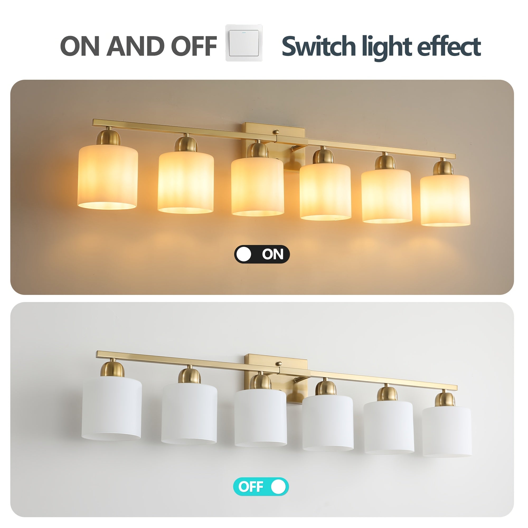 38-Inch 6-Light Bathroom Mirror Light Fixture (Copper), Stylish Modern Bathroom Wall Light, Wall-Mounted Lighting with Metal Frame and White Jade Glass Shade, Perfect for Mirror, Bedroom, Living Room and Hallway (E26 Bulb Base, Bulb Not Included)