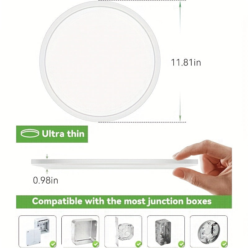 1/2/4/6/8/10 PA 12-Inch LED Flush Mount Ceiling Light, 28W 3200lm Black Ultra-Thin Flat Mount Light, 3 Color Temperatures in One 3000K/4500K/6000K Low-Profile Lighting Fixture, Suitable for Bathroom and Kitchen