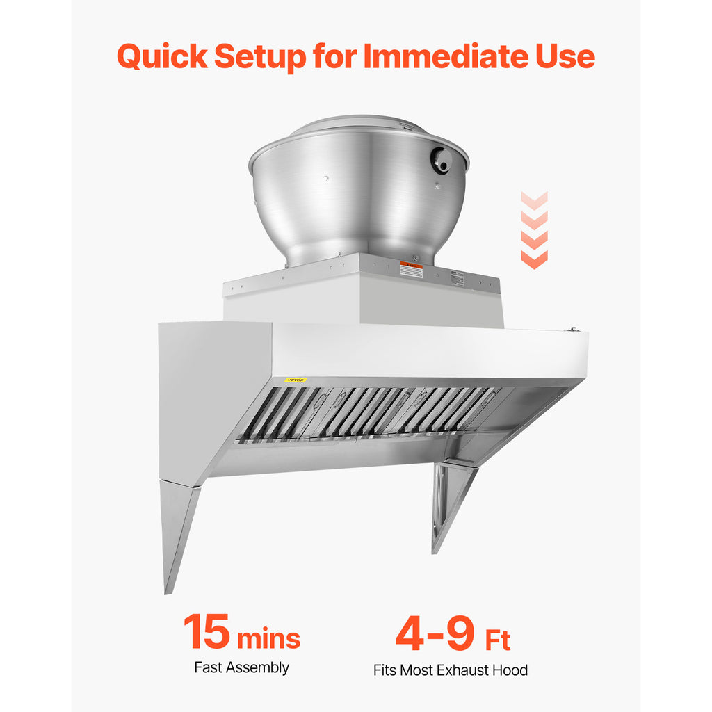 VEVOR Commercial Kitchen Exhaust Fan – 2109 CFM Restaurant Top Hood Exhaust Fan, 0.75HP 560W Direct Drive Food Truck Range Hood Exhaust Fan, High Speed Low Noise for Warehouse, Agriculture