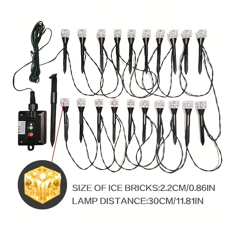 New / 8 Modes - High Brightness Solar Ice Cube Courtyard Decorative Light, Outdoor Glowing LED Light, Solar Outdoor Light, Ice Brick Light, IP44 Rated, Landscape Street Light, Lawn Ground Insert Light, 8 Modes, Festival Light, Garden Light