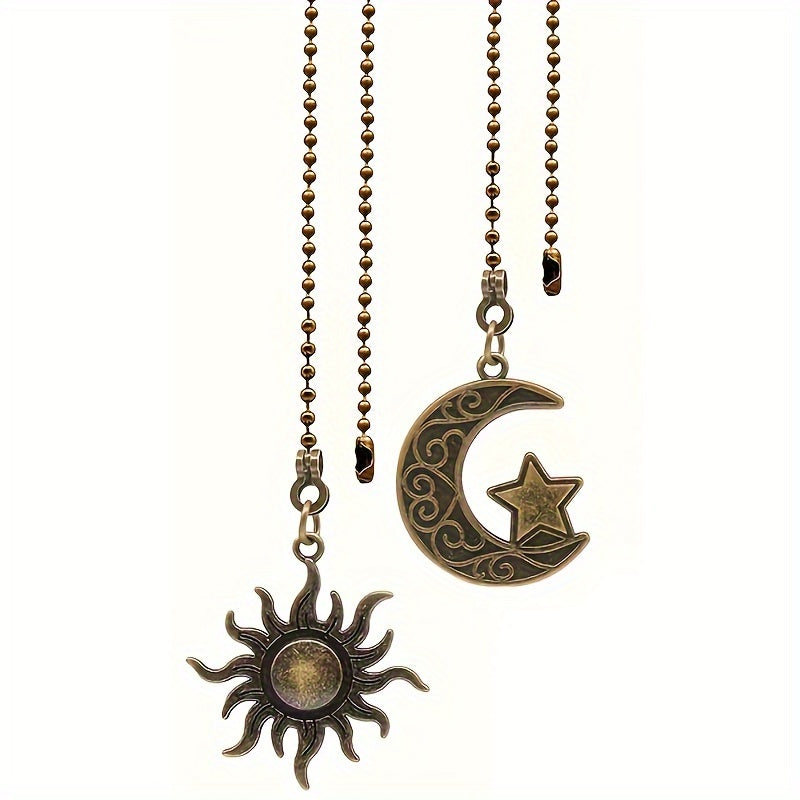 2-Piece Sun & Moon Themed Lighting Accessories: Ceiling Fan Downrod, Fan Light Pull Chain, Switch, Table Lamp Switch, Handle, Zipper Pull. No Electricity, No Battery, No Wireless Connection Required