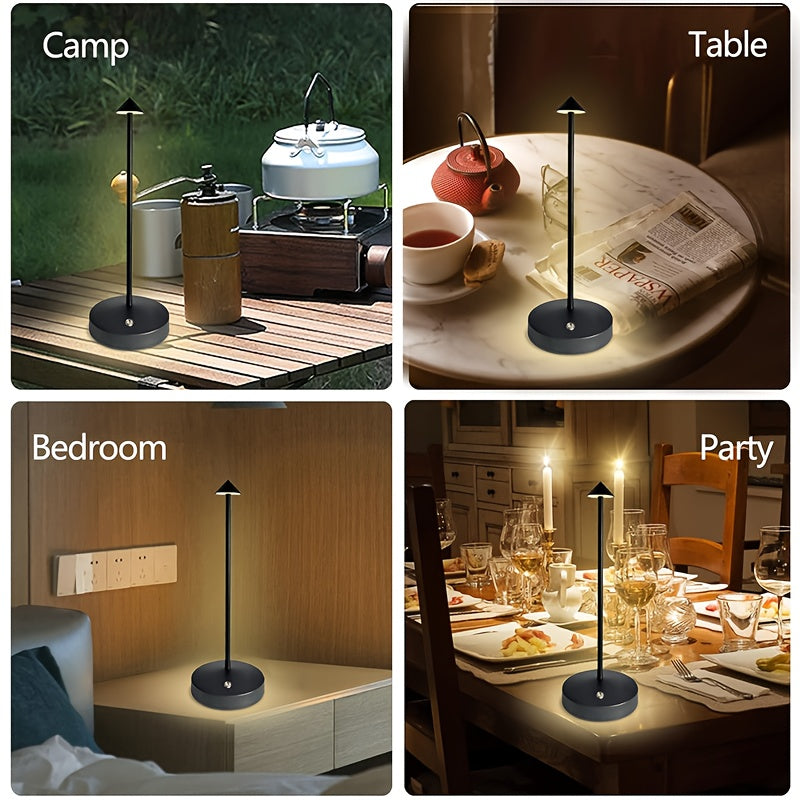 2pc rechargeable ambiance wireless smart table lamp, portable LED battery-powered USB desk light, 3-level brightness adjustable bedside night light, suitable for restaurant and outdoor scenes
