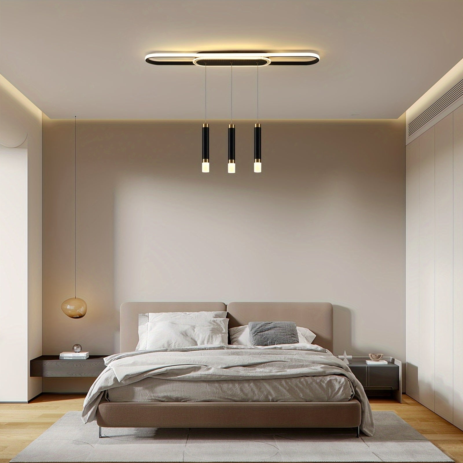 Qcyuui modern LED pendant light, adjustable acrylic 3-light modern pendant light, with remote control, indoor dining room lighting fixture, suitable for kitchen island, living room, dining room, office (black)