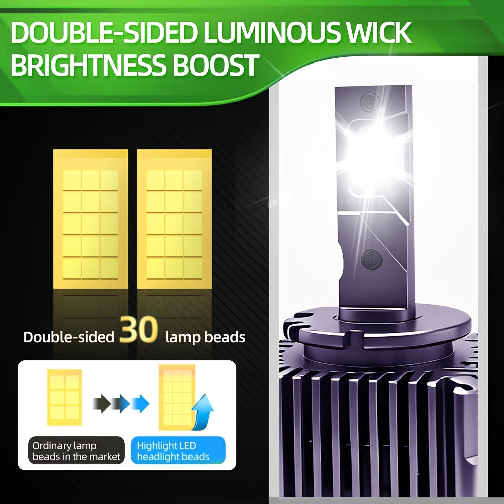 2-Pack LED Car Lights - D1s/D1R, D2s/D2R, D3s/D3R, D4s/D4R - 56000 Lumens, 6500K Cool White Light, 330W High/Low Beam Dual Mode, Illumination Distance 7874.02 inches, Super Bright LED Chips, No Battery Needed