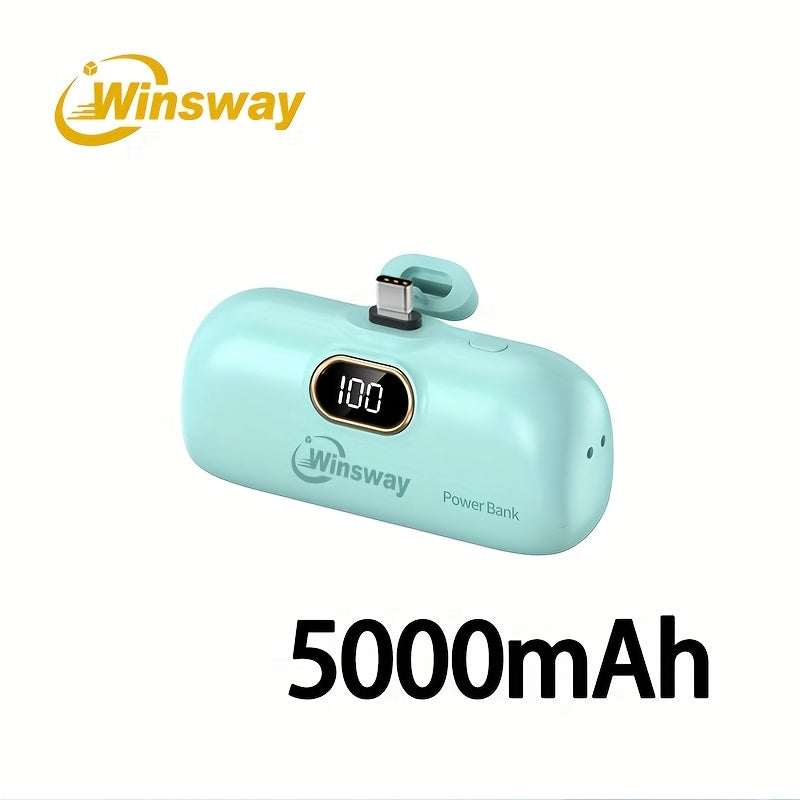 Winsway 5000mAh Type-C Mini Power Bank, LED Digital Display Screen, Lipstick Size Portable, Upgraded Interface Anti Shake And Not Easy To Fall Off, Used For Phone 17/16/15/Android Phones To Give Girlfriends High-end And Exquisite Items