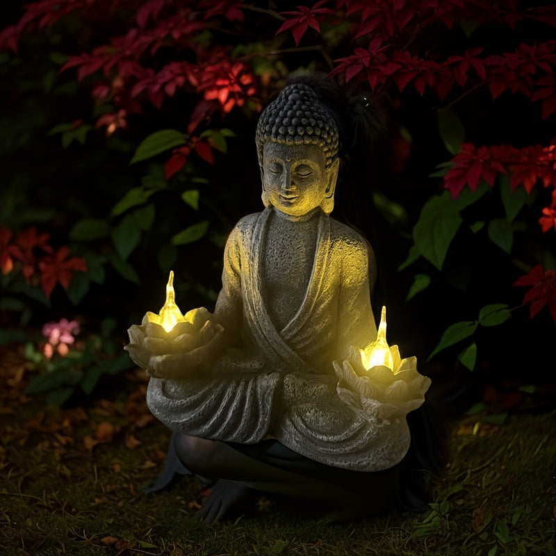 One Zen Solar Buddha Statue Garden Light, Christmas Decorative Solar Meditation Garden Buddha Statue, Courtyard Lawn - Indoor/Outdoor Decoration, Perfect for Balcony, Garden, Courtyard, Porch Courtyard Art Decor, Gift
