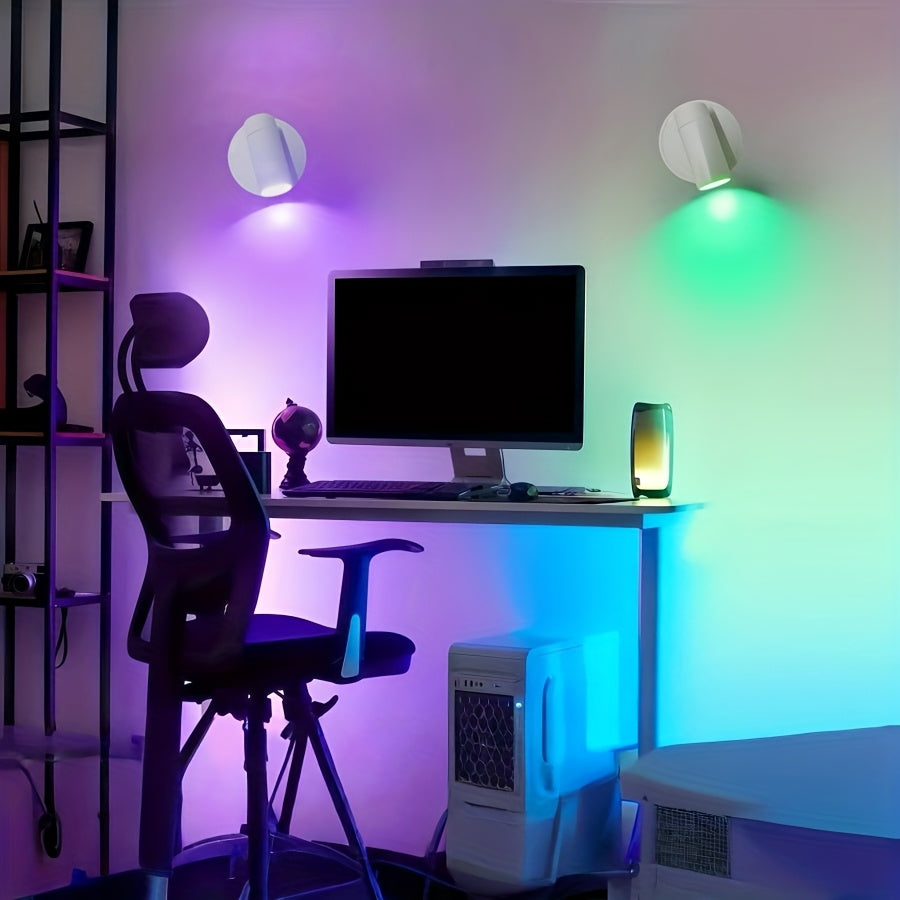 Rechargeable color LED spotlight | Indoor color-changing wall light with fixed light color switch, detachable lamp, motion sensor control, plastic lampshade | Perfect for plants, murals, display decoration, home parties, festive atmosphere