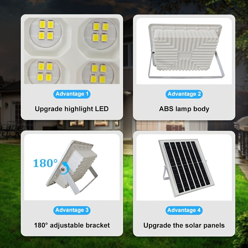 Solar Garage Light for Illumination, Wall Mount Light, Street Light, Flood and Search Light, Emergency Light - IP67 Rating, Remote Control Included, 177-Inch Cable, Perfect for Garden, Path, Courtyard and Hallway