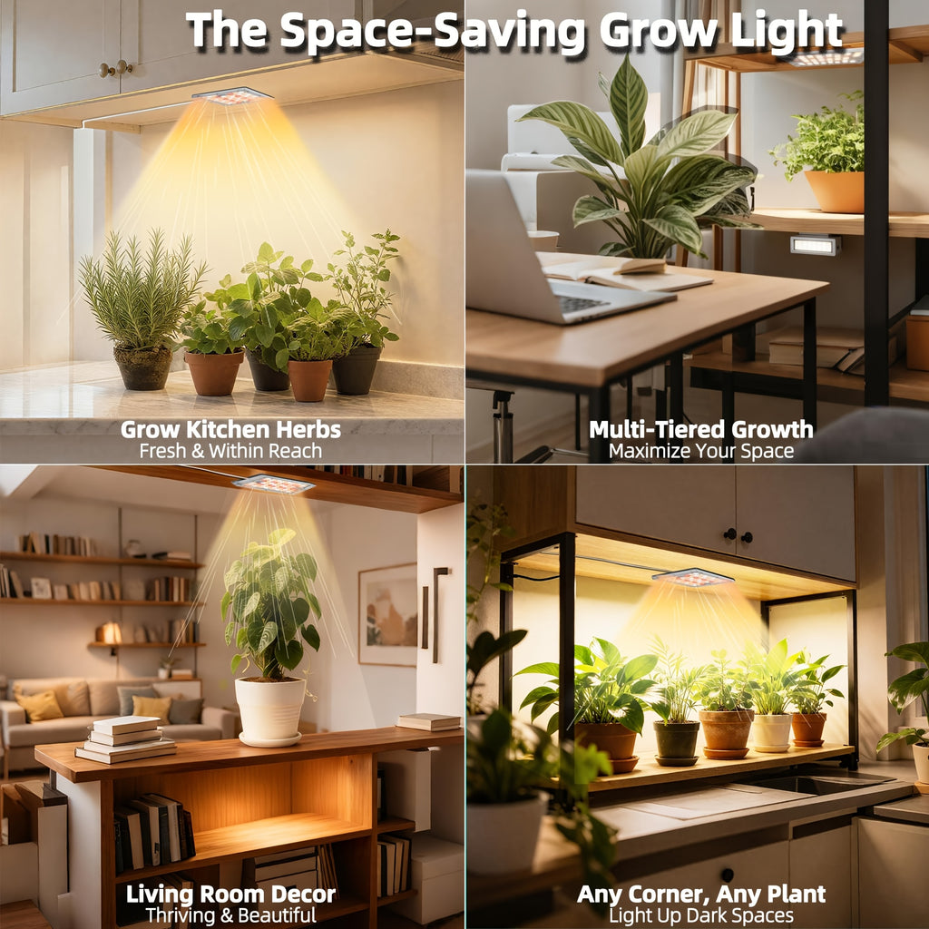LED Indoor Plant Grow Light, Full Spectrum Under-Shelf Plant Supplement Light, High PPFD Spotlight Panel, 3/9/12H Timer & 10 Dimmable Levels, Adhesive Grow Lamp for Succulents, Plant Stands, Cabinet Greenhouses, Grow Tents & Hotels